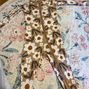 Little Sleepies Tan and White Floral Baby Outfit